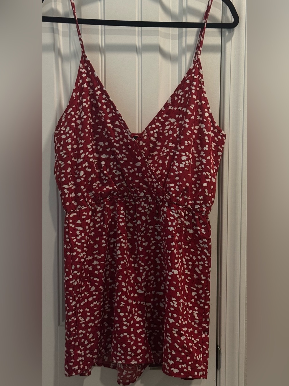 SHEIN Red & White Printed Spaghetti Strap Romper
